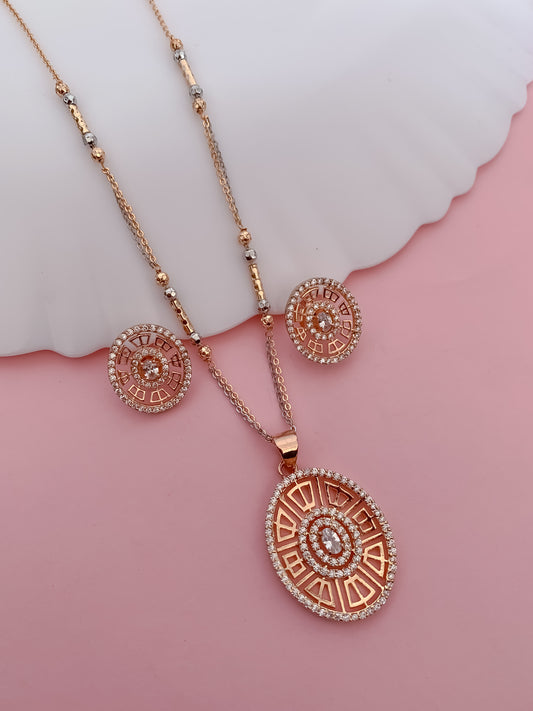 Rose Gold Roman Halo Pendant Set for Women