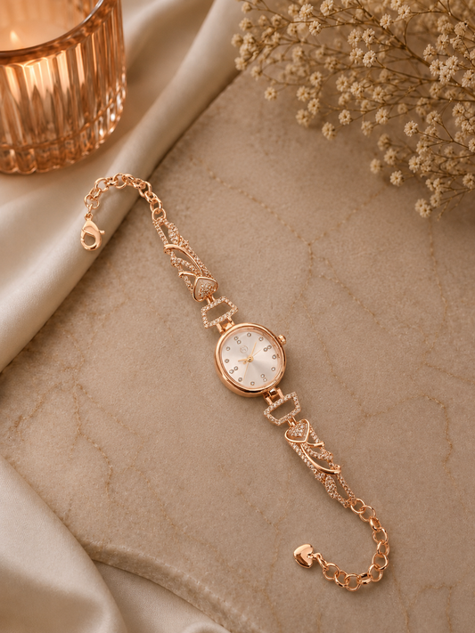 Elegant Rose Gold Heart Watch for Women with Crystal Accents