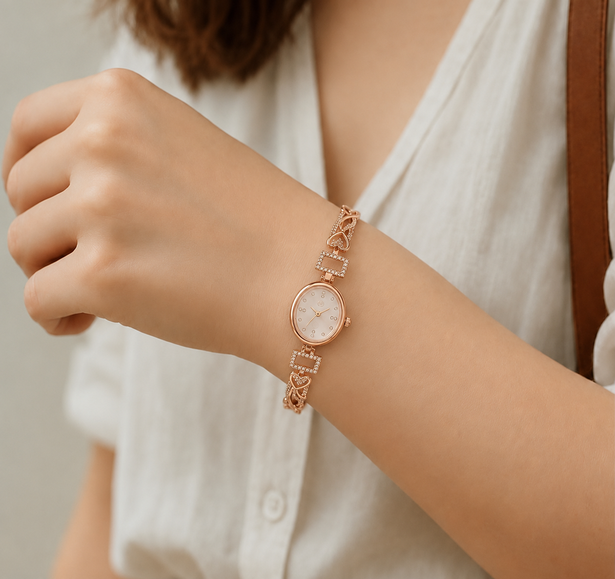 Elegant Rose Gold Heart Watch for Women with Crystal Accents
