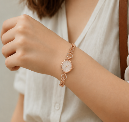 Elegant Rose Gold Heart Watch for Women with Crystal Accents