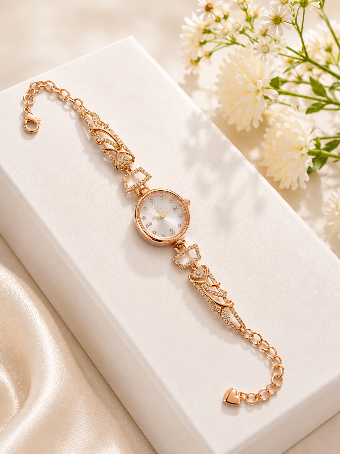 Elegant Rose Gold Heart Watch for Women with Crystal Accents