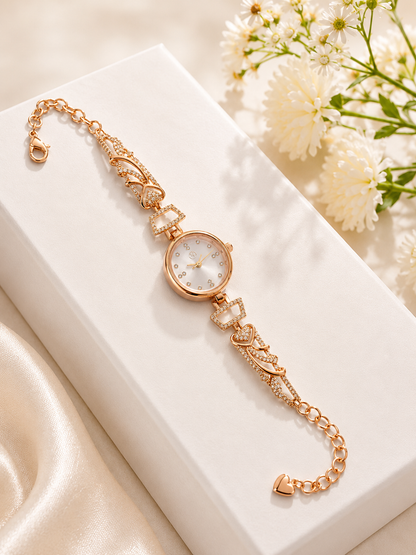 Elegant Rose Gold Heart Watch for Women with Crystal Accents
