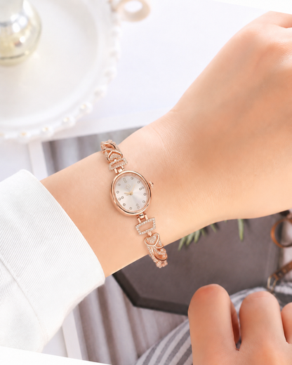 Elegant Rose Gold Heart Watch for Women with Crystal Accents