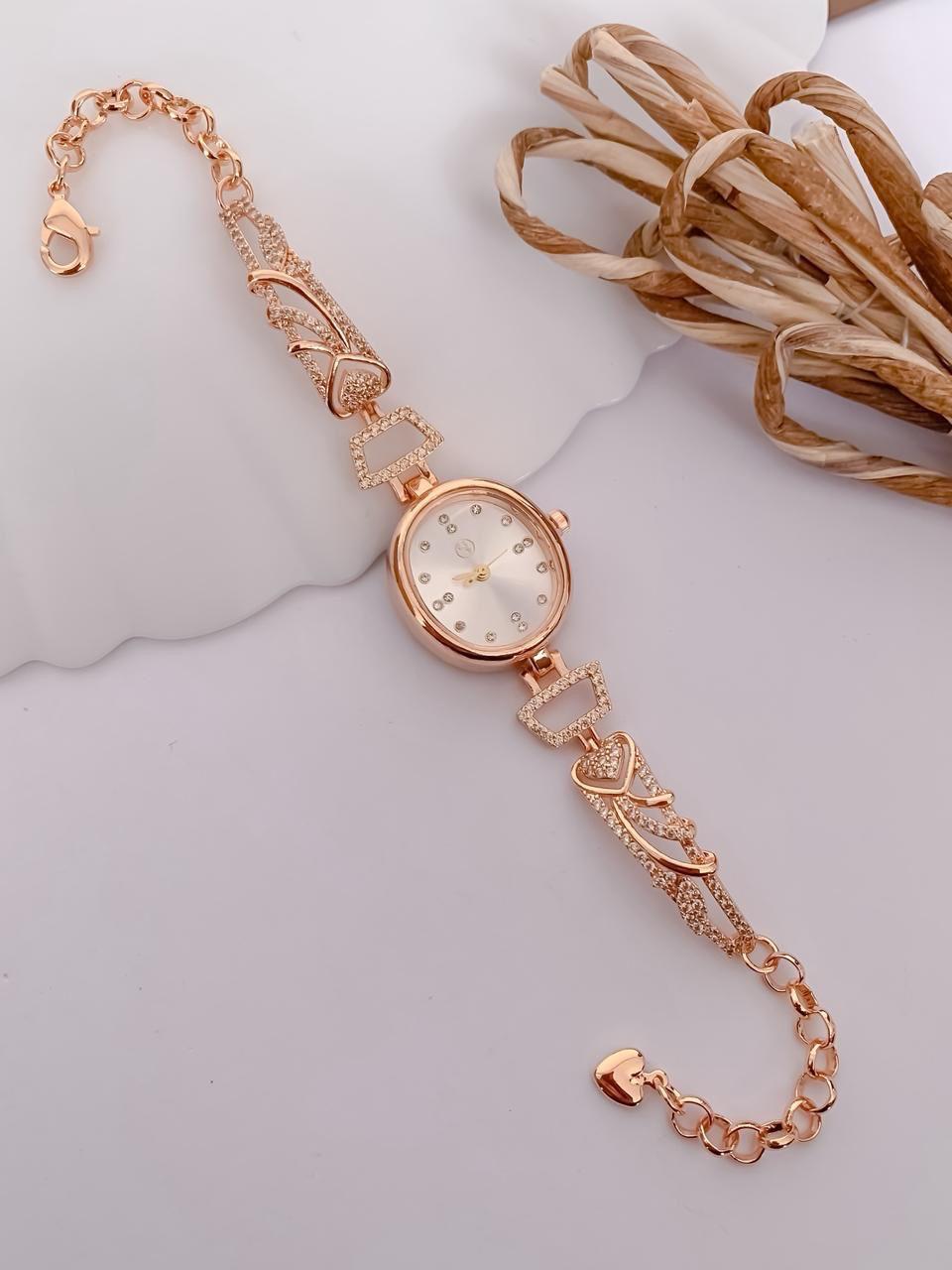 Elegant Rose Gold Heart Watch for Women with Crystal Accents