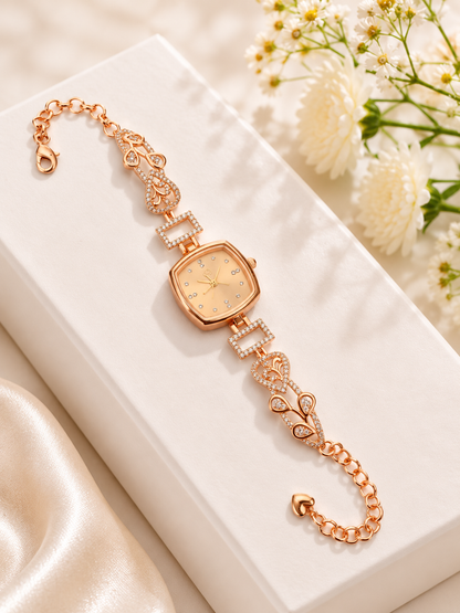 Elegant Rose Gold Crystal Bracelet Watch for Women