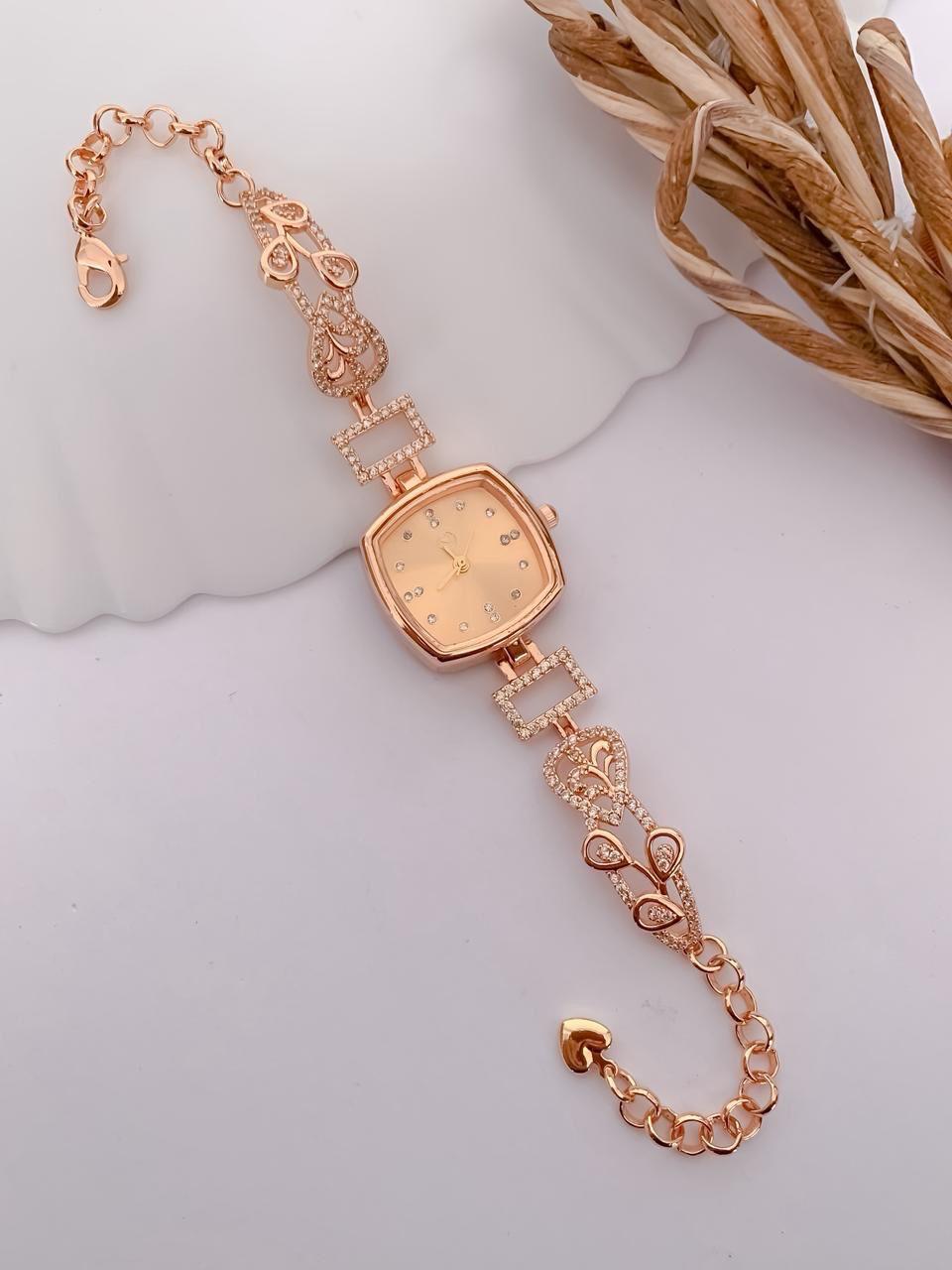 Elegant Rose Gold Crystal Bracelet Watch for Women