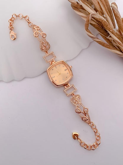 Elegant Rose Gold Crystal Bracelet Watch for Women