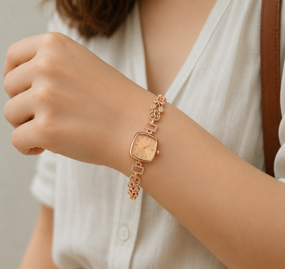 Elegant Rose Gold Crystal Bracelet Watch for Women