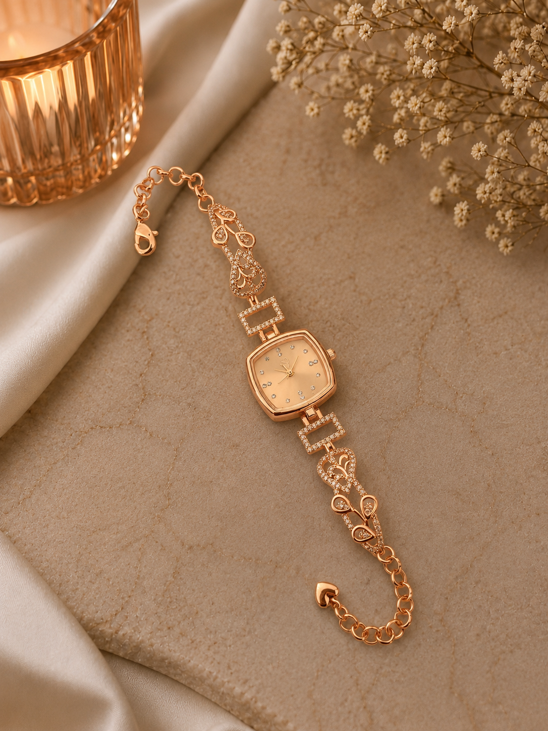 Elegant Rose Gold Crystal Bracelet Watch for Women