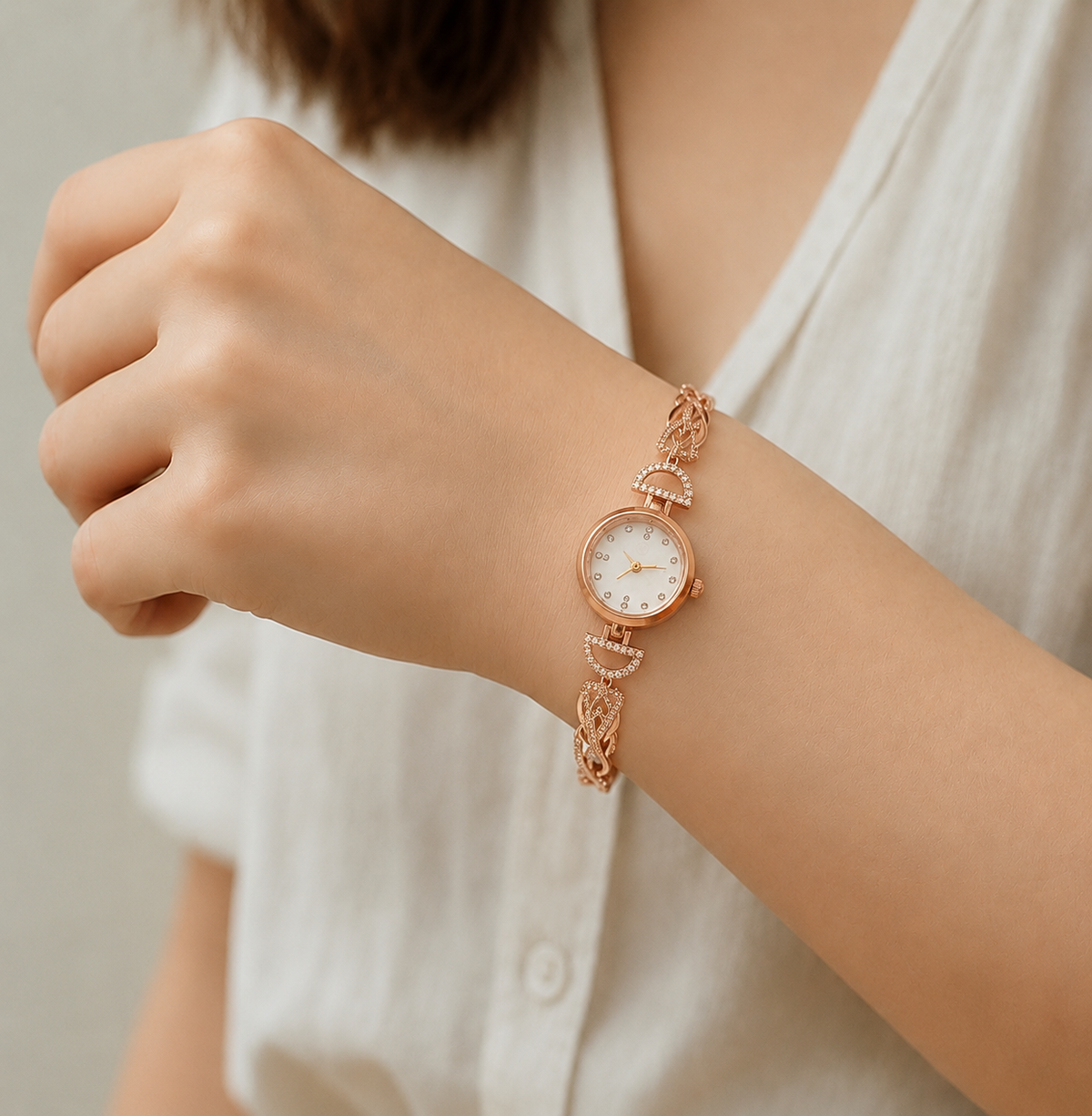 Rose Gold Crystal Infinity Bracelet Watch for Women
