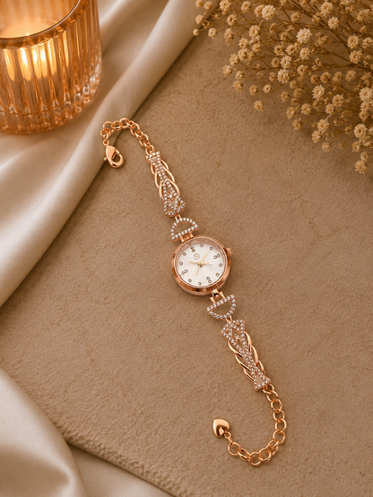 Rose Gold Crystal Infinity Bracelet Watch for Women