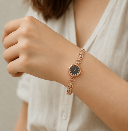 Luxury Rose Gold Floral Crystal Bracelet Watch for Women