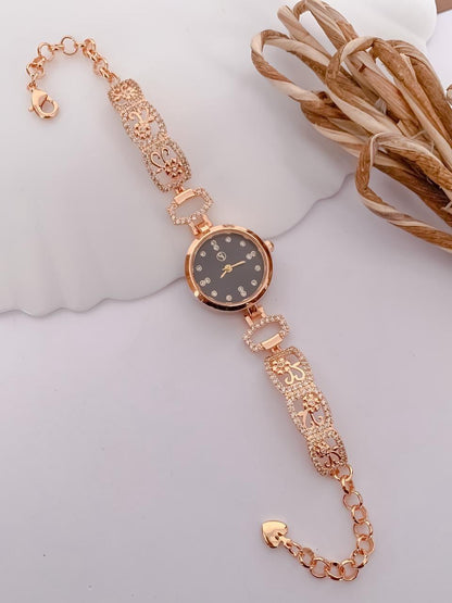 Luxury Rose Gold Floral Crystal Bracelet Watch for Women