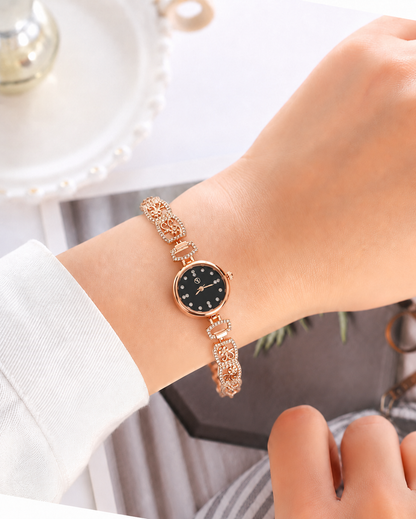 Luxury Rose Gold Floral Crystal Bracelet Watch for Women