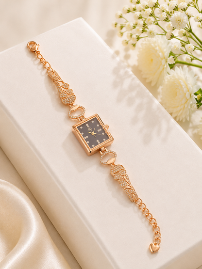 Elegant Rose Gold Square Dial Crystal Bracelet Watch for Women