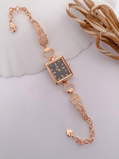 Elegant Rose Gold Square Dial Crystal Bracelet Watch for Women