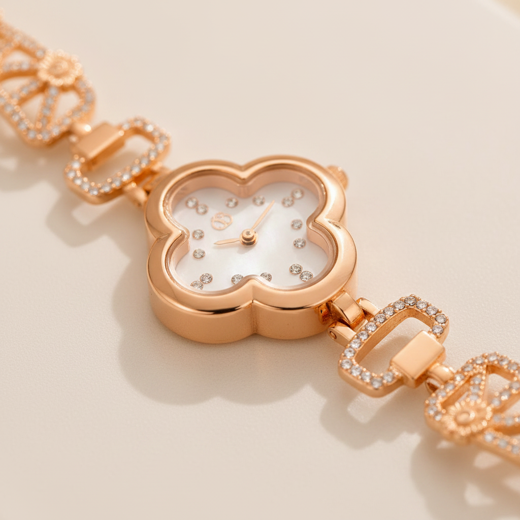 Macro Detail – Clover Dial & Crystal Bracelet
