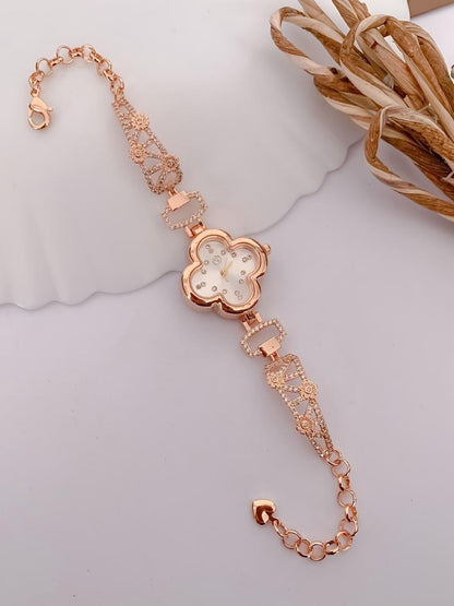 Elegant Rose Gold Clover Dial Crystal Bracelet Watch for Women