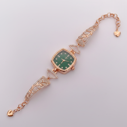 Elegant Rose Gold Square Dial Bracelet Watch for Women with Green Dial