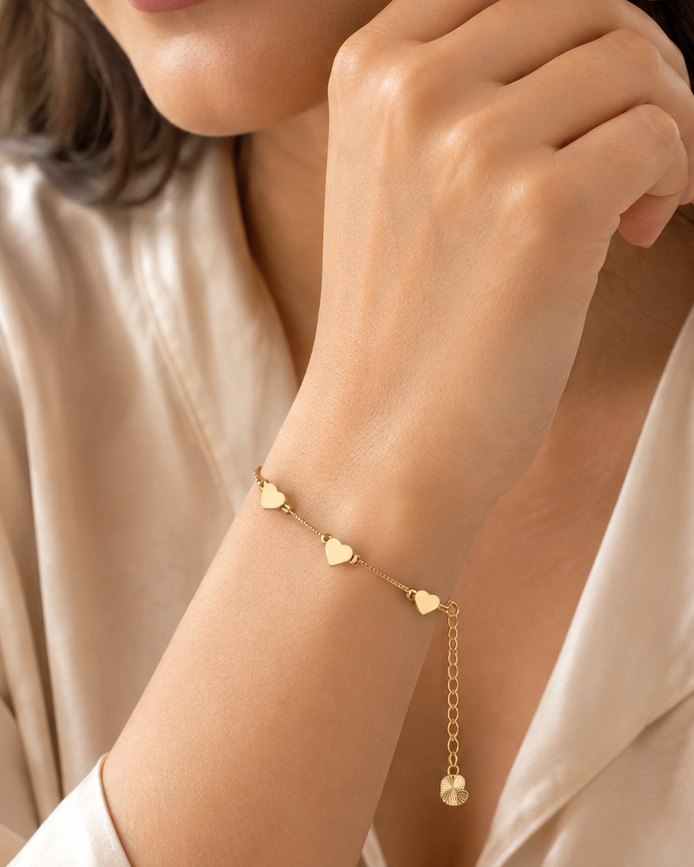 Golden Triple Heart Bracelet - Stainless Steel