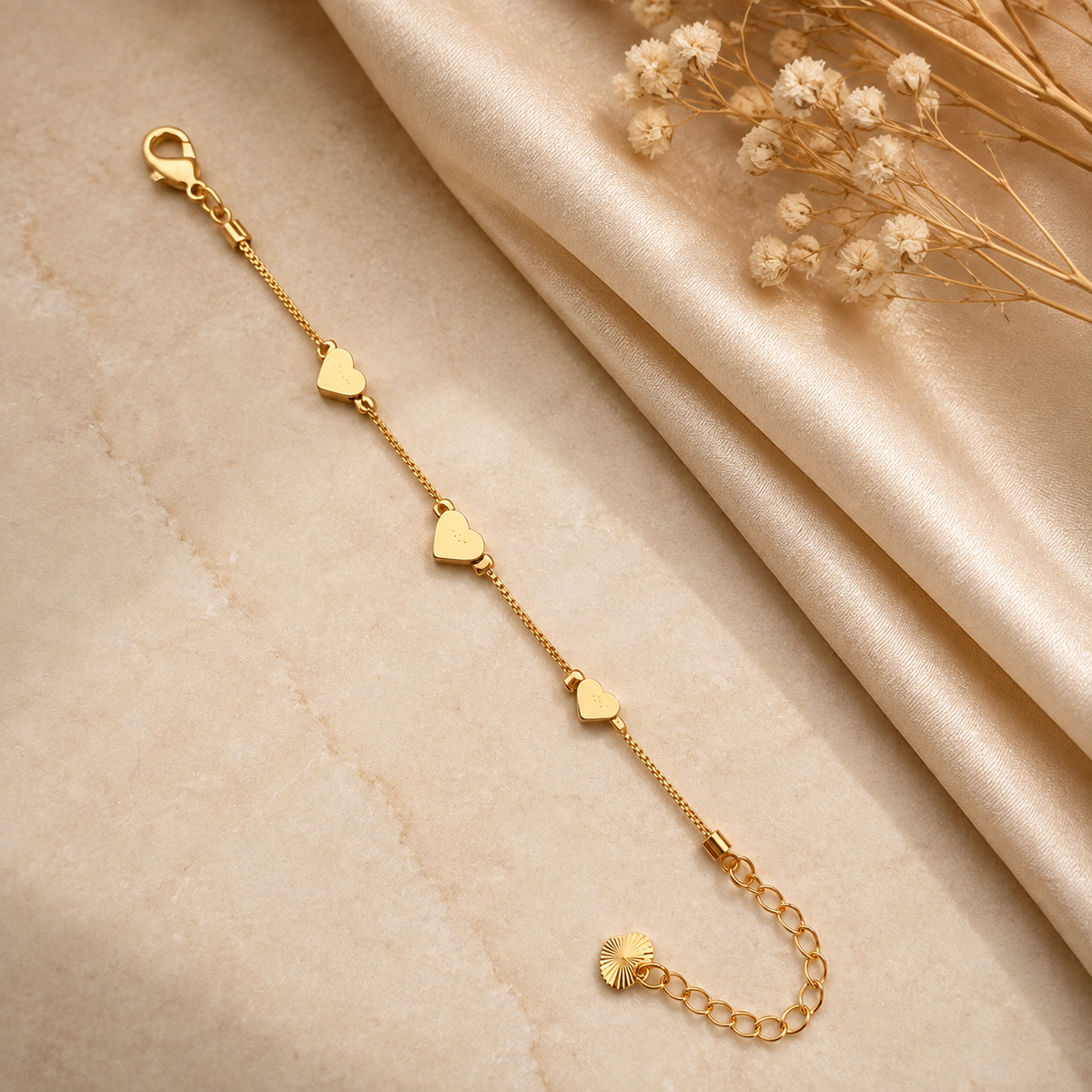 Golden Triple Heart Bracelet - Stainless Steel