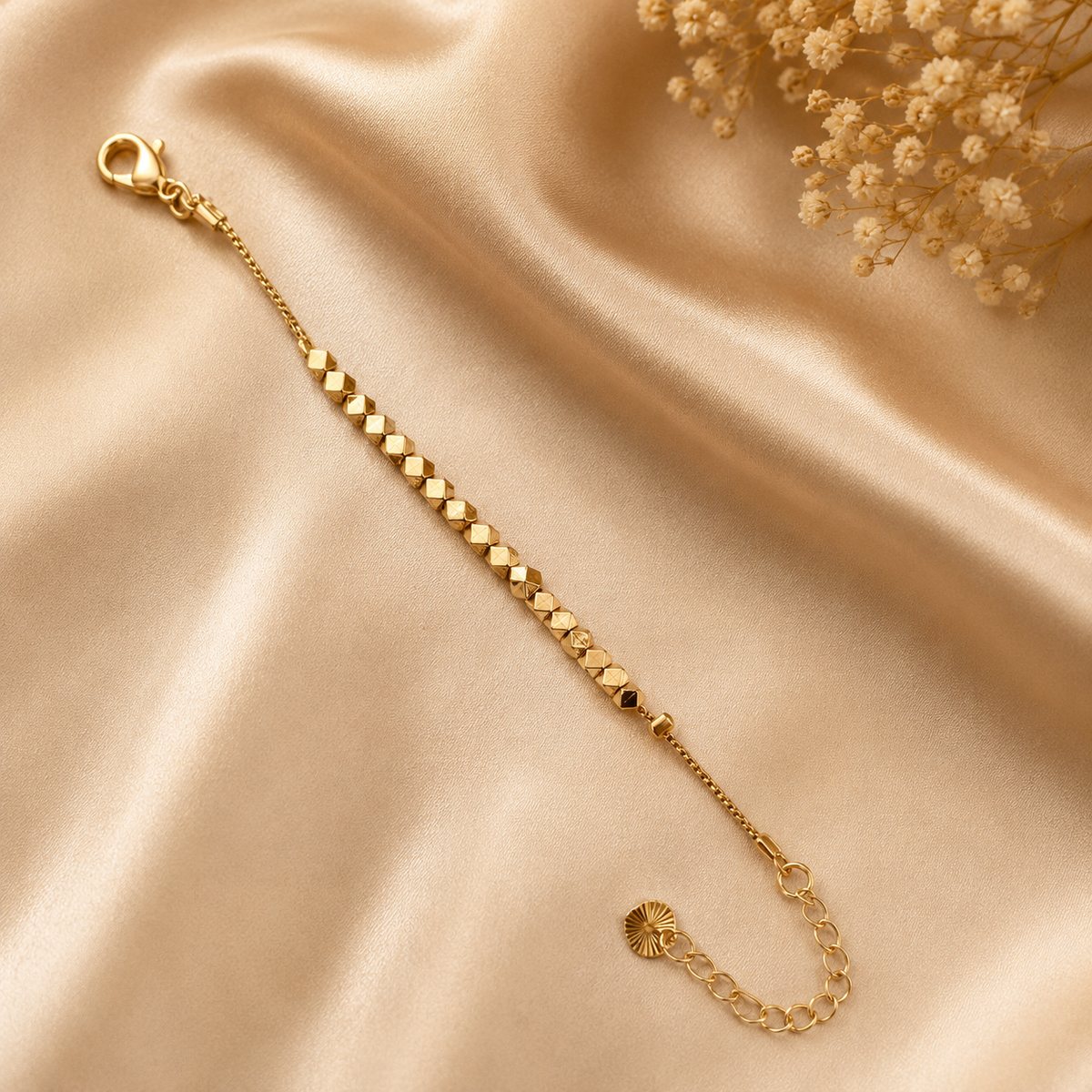 Golden Diamond-Cut Bead Bracelet - Stainless Steel