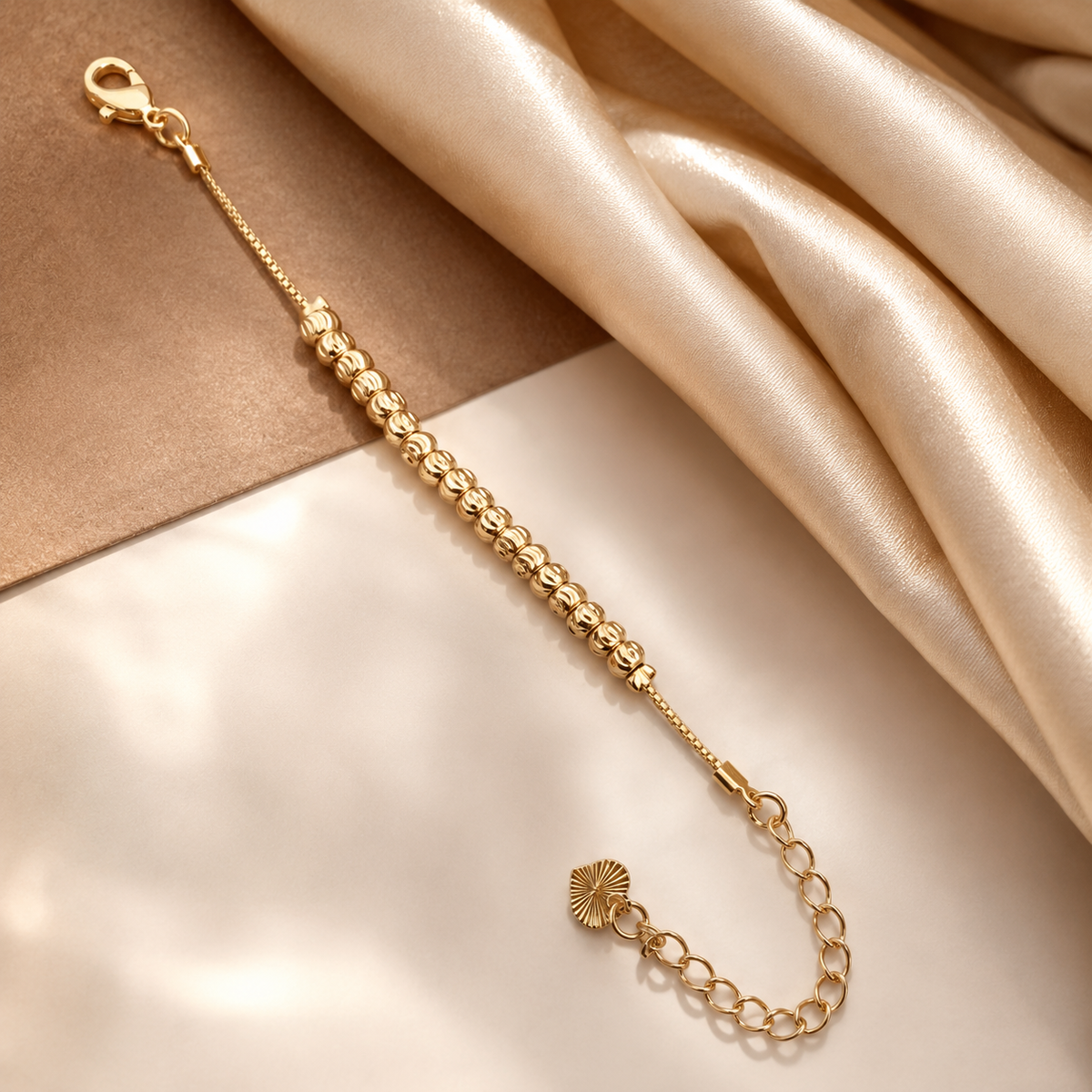 Golden Swirl Bead Bracelet - Stainless Steel