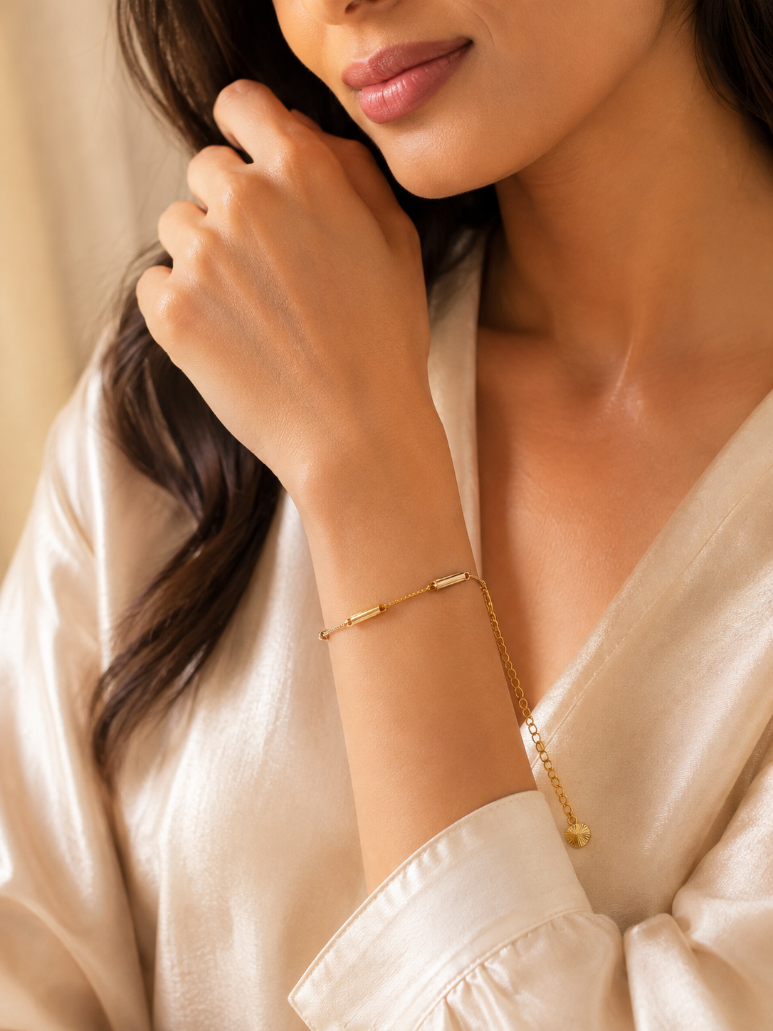Minimal Gold-Tone Bar Link Bracelet - Stainless Steel