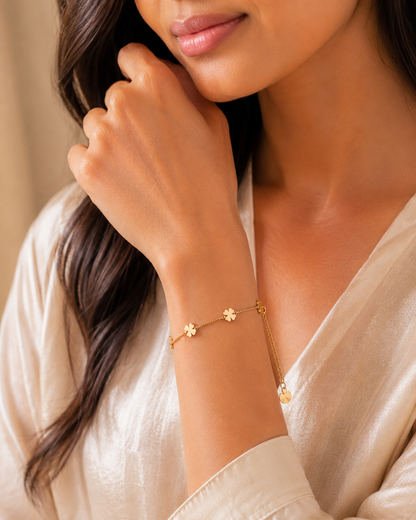 Lucky Clover Gold-Tone Bracelet - Stainless Steel