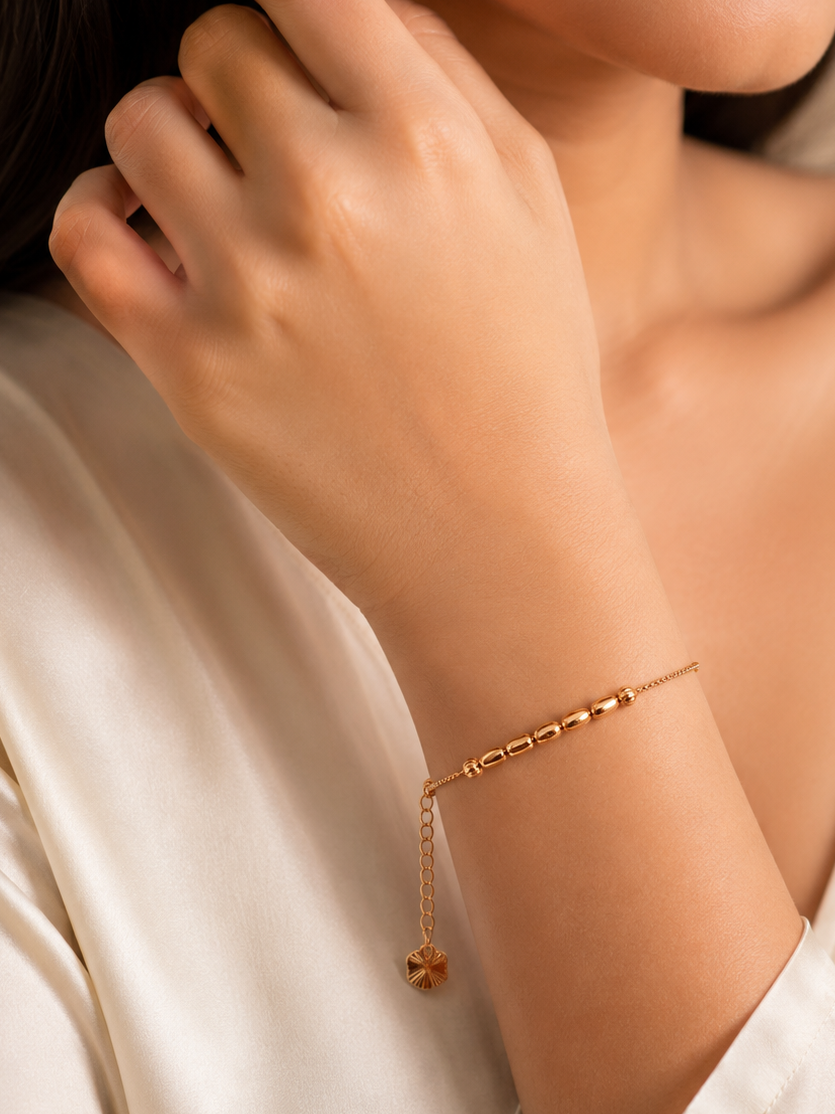 Classic Oval Bead Gold-Tone Bracelet - Stainless Steel