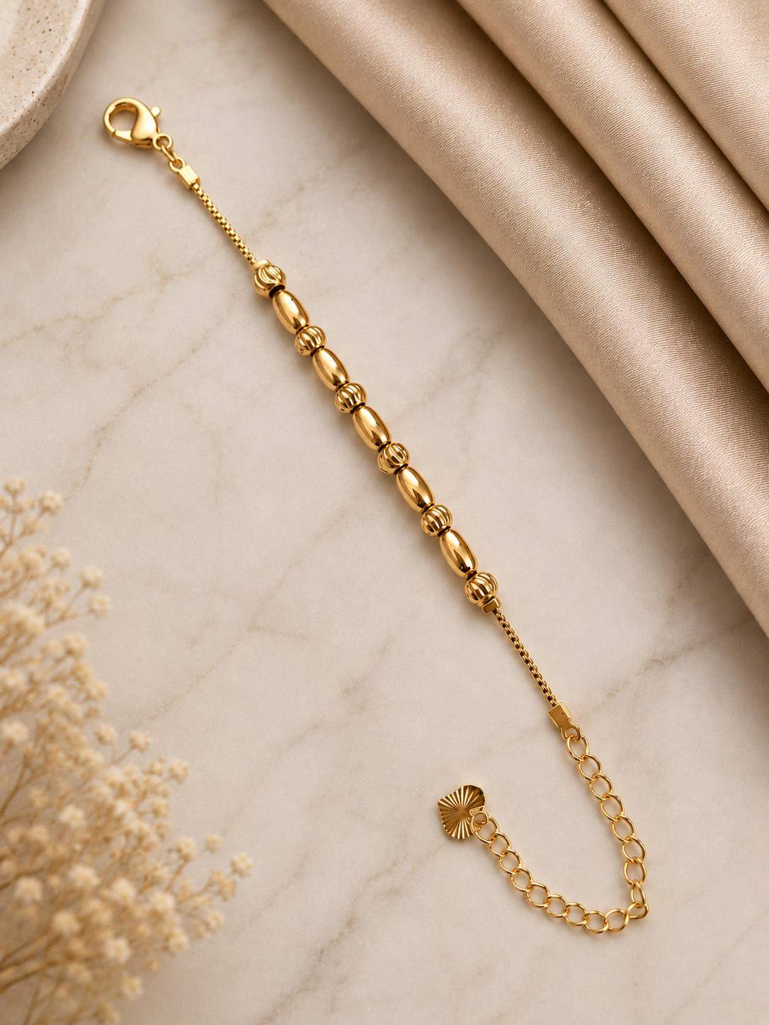 Classic Oval Bead Gold-Tone Bracelet - Stainless Steel