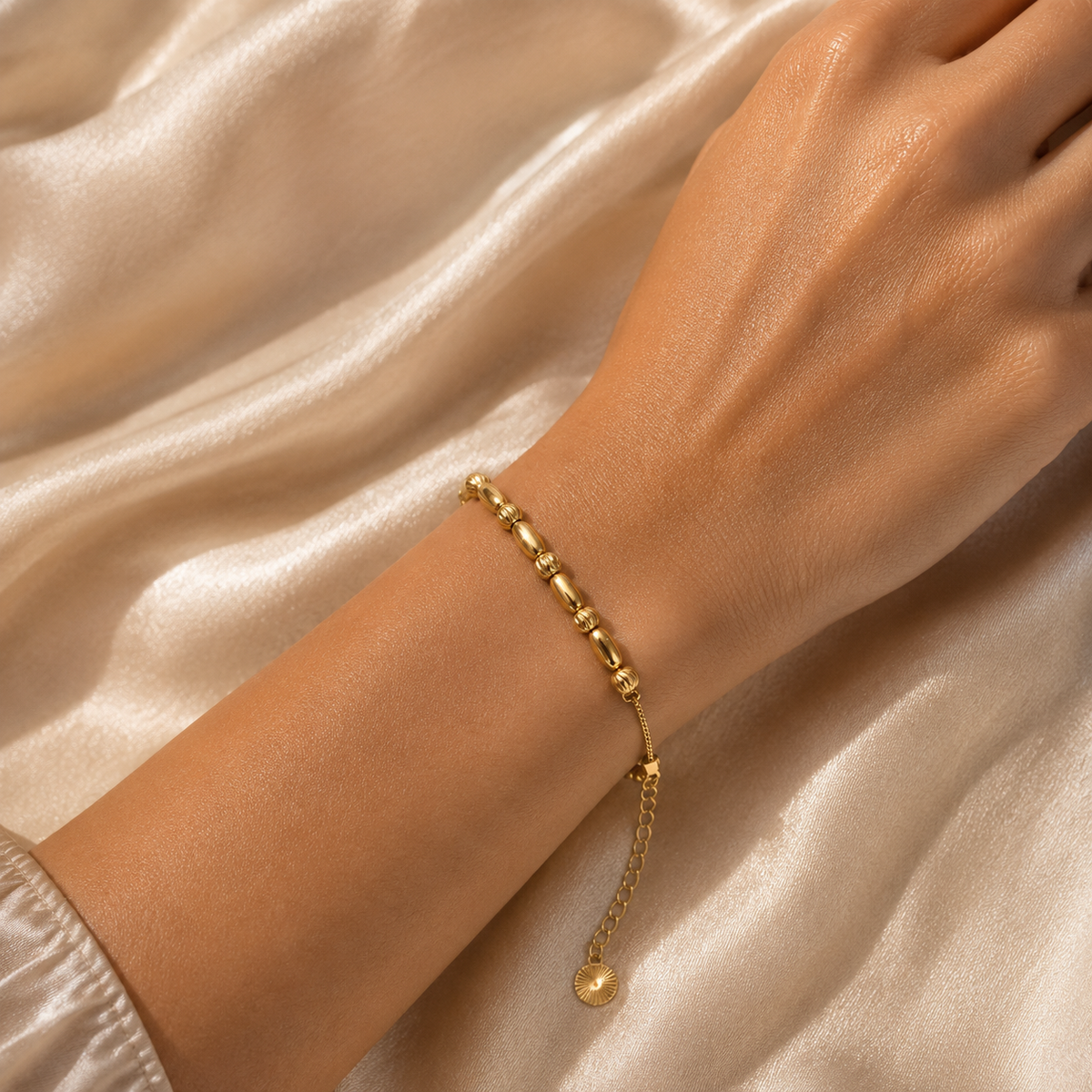 Classic Oval Bead Gold-Tone Bracelet - Stainless Steel