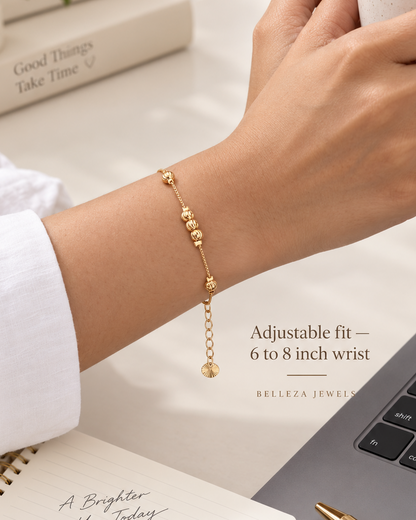 Golden Ribbed Bead Adjustable Bracelet - Stainless Steel
