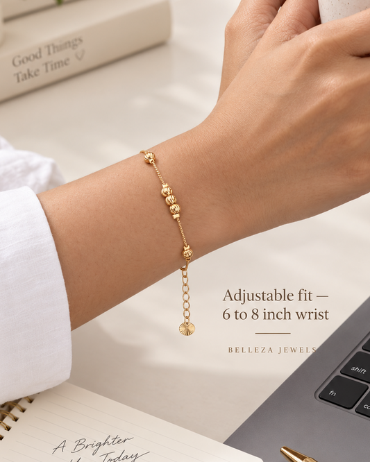 Golden Ribbed Bead Adjustable Bracelet