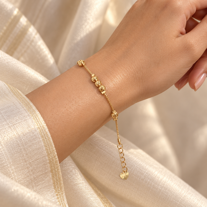 Golden Ribbed Bead Adjustable Bracelet - Stainless Steel