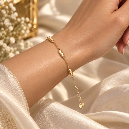 Golden Faceted Bead Chain Bracelet - Stainless Steel