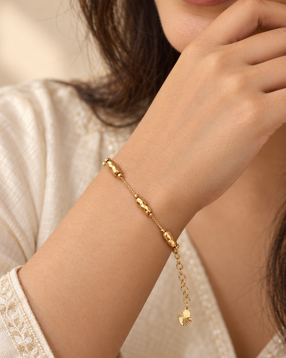Golden Faceted Bead Chain Bracelet - Stainless Steel