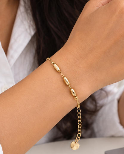 Golden Faceted Bead Chain Bracelet - Stainless Steel