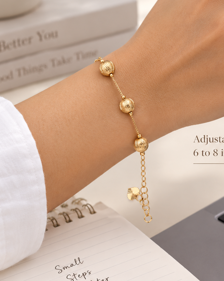 Golden Textured Orb Chain Bracelet - Stainless Steel