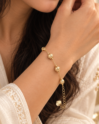 Golden Textured Orb Chain Bracelet - Stainless Steel