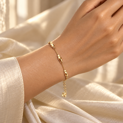 Golden Geometric Barrel Bead Bracelet - Stainless Steel