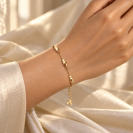 Golden Geometric Barrel Bead Bracelet