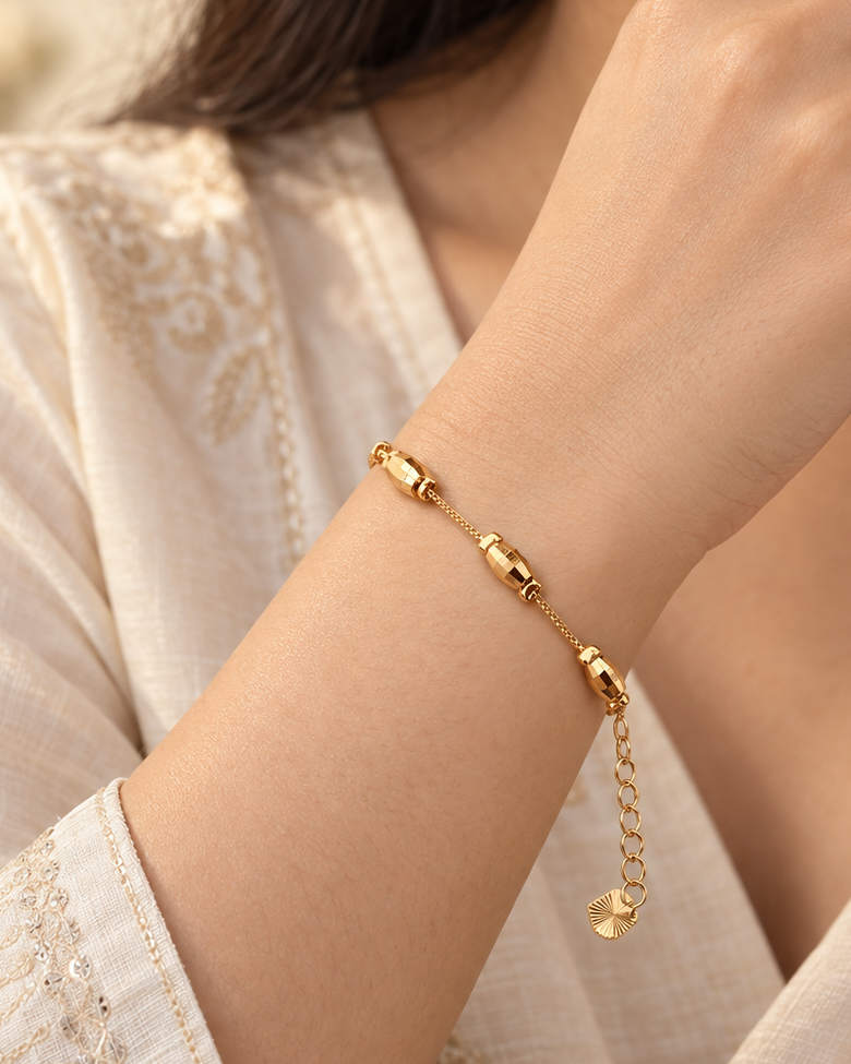 Golden Geometric Barrel Bead Bracelet - Stainless Steel