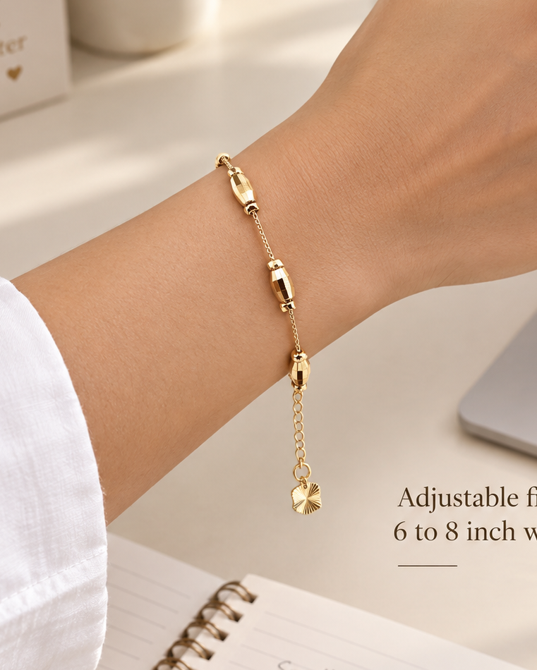 Golden Geometric Barrel Bead Bracelet - Stainless Steel