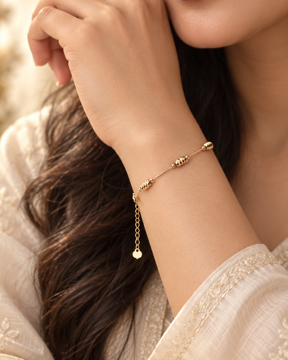 Golden Twisted Bead Chain Bracelet - Stainless Steel