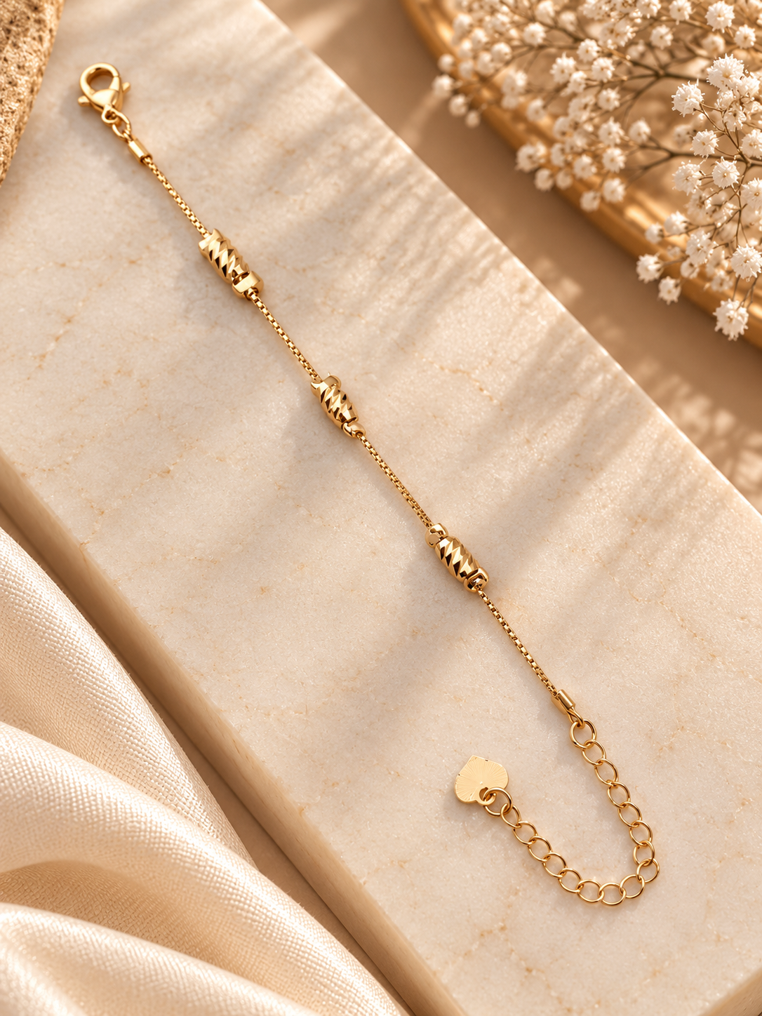 Golden Twisted Bead Chain Bracelet - Stainless Steel