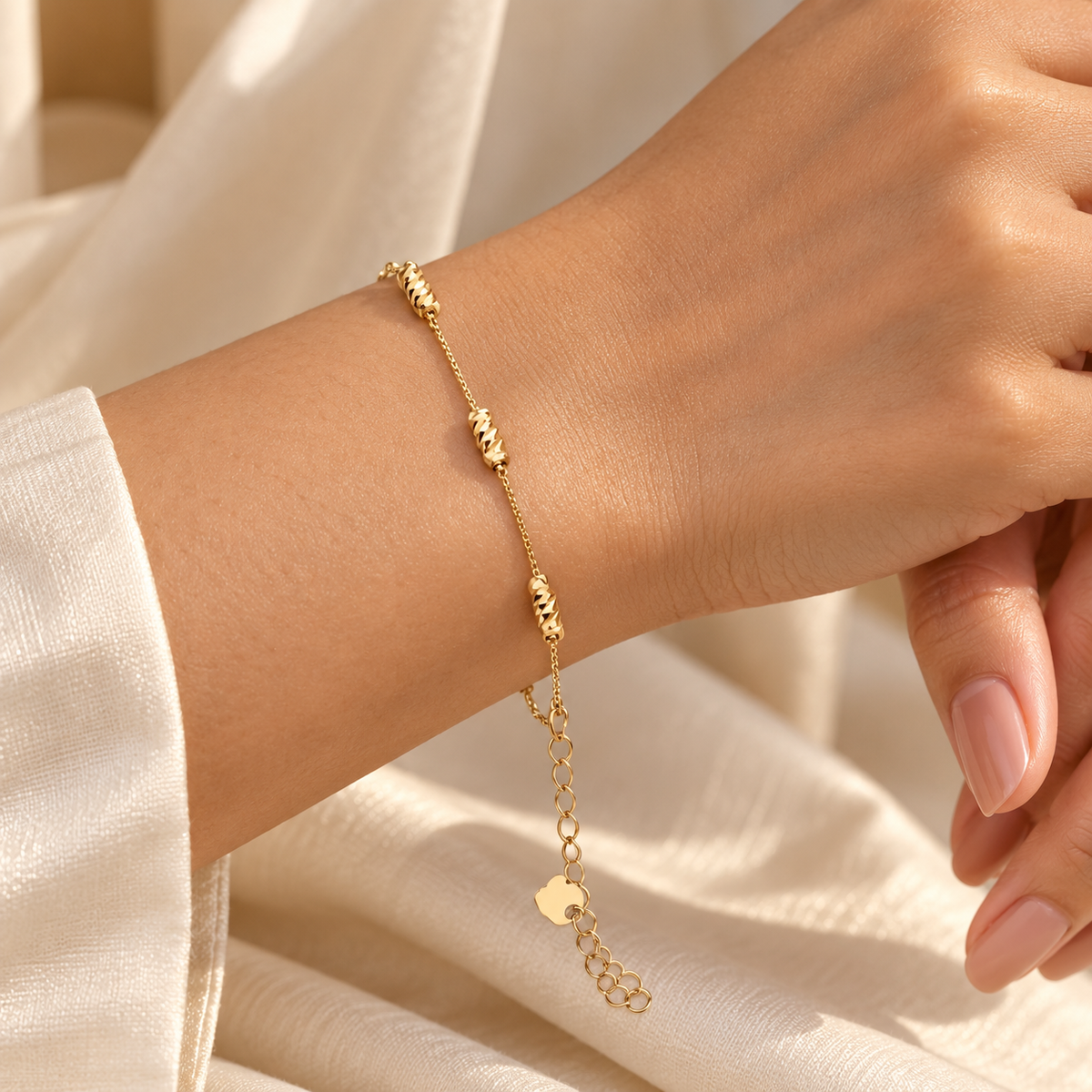 Golden Twisted Bead Chain Bracelet - Stainless Steel