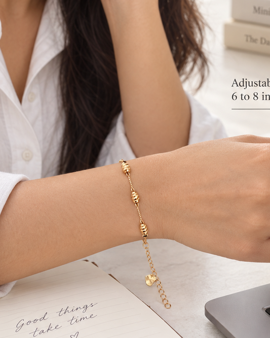Golden Spiral Cut Bead Chain Bracelet