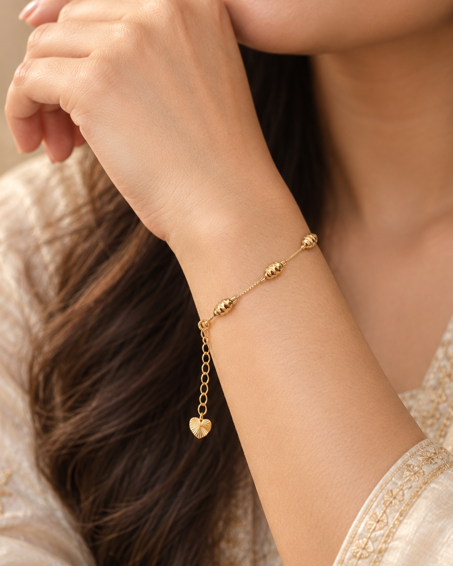 Golden Spiral Cut Bead Chain Bracelet - Stainless Steel