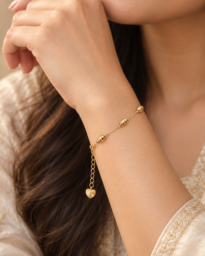 Golden Spiral Cut Bead Chain Bracelet - Stainless Steel